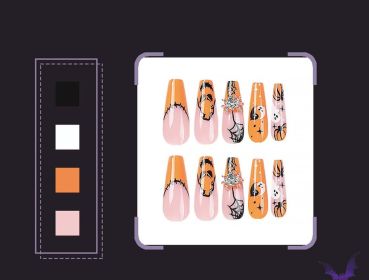 24 PCS Press On False Nails Short Medium Length Full Cover Acrylic Fake Nails Almond Shaped Ballerina Nails Cute Pumpkin Bat Ghost Spider Reusabl (Option: 24pcs)