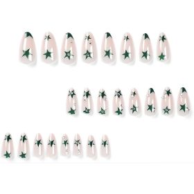 24 PCS Green Star Nail Art, Length Long Water Pipe Fake Nails, Had Nail Tips False Nail (Option: 24pcs)