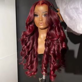Body Wave Human Hair Wig 13x4 HD Burgundy Lace Front Wig Human Hair With Aligned Cuticle Brazilian Wig (Option: Burgundy-30inch)